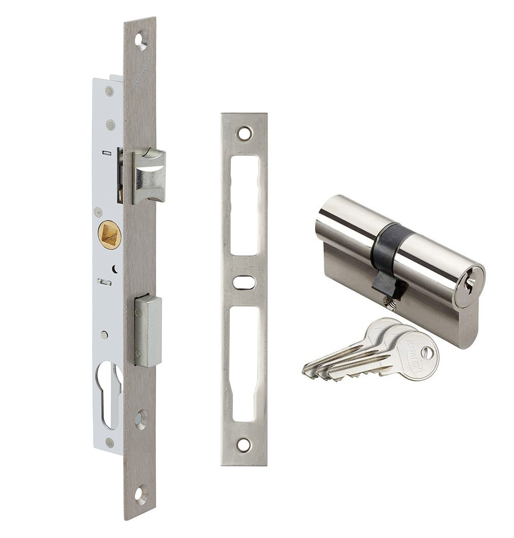 METALUX série 7/28 - Serrure à encastrer Réversible avec Cylindre clés gâche  28x180 porte métallique portail portillon