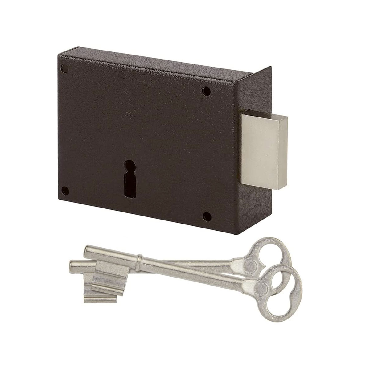 METALUX série 461 80 - Serrure en applique pêne dormant seul 80x81 mm - Droite pour Portail Porte Jardin Porte Garage