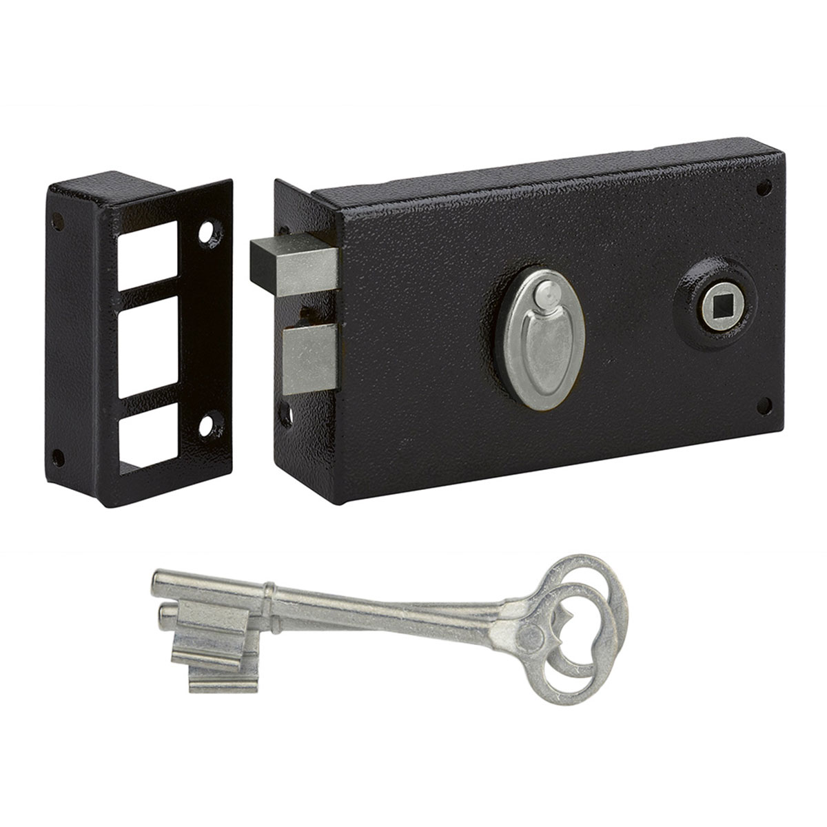 METALUX série 596 Gauche - Serrure en applique Coffre 140x82mm Noir Horizontale avec clé L et gâche