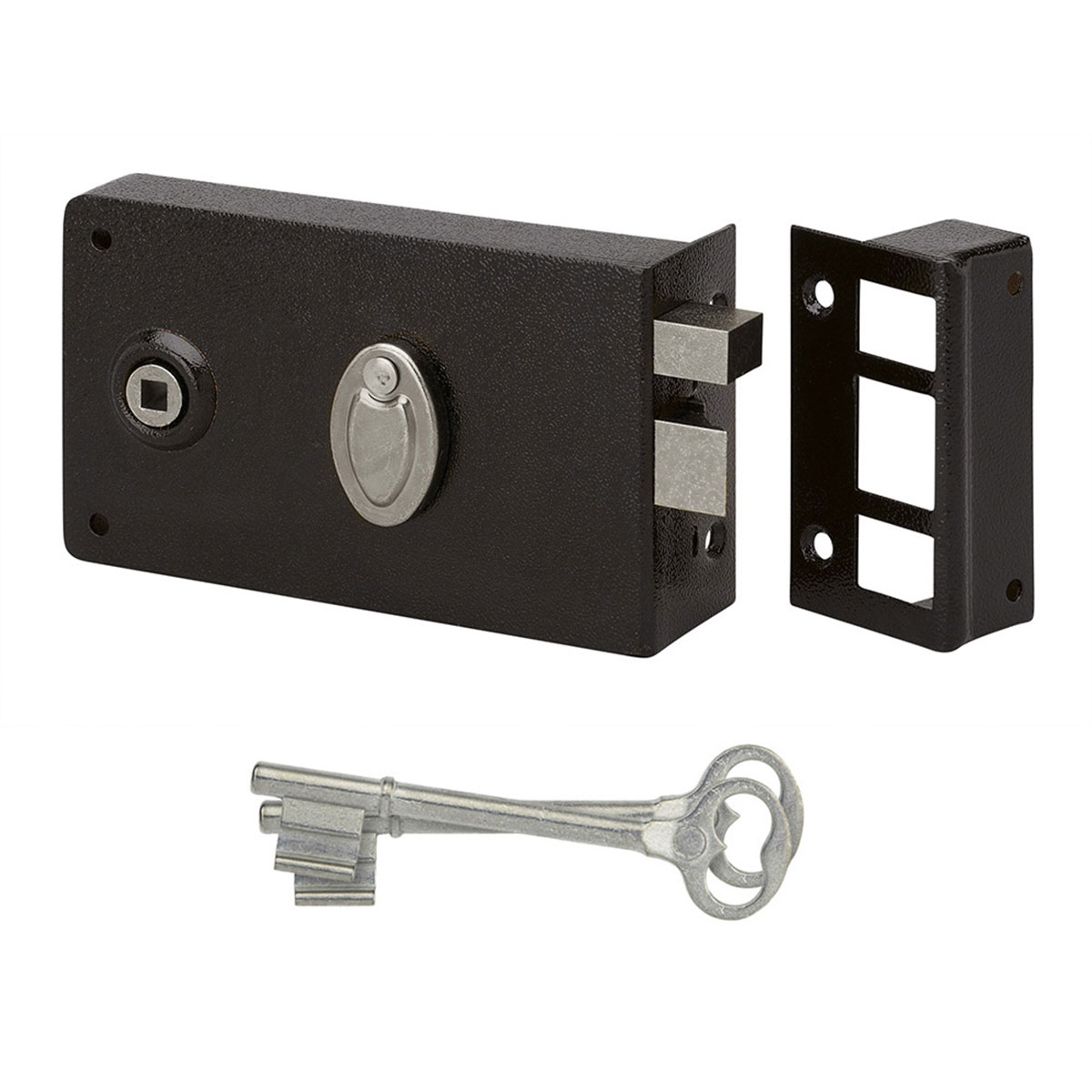 METALUX série 603 Droite - Serrure en applique noire Coffre 140x80mm horizontale avec clé L et gâche