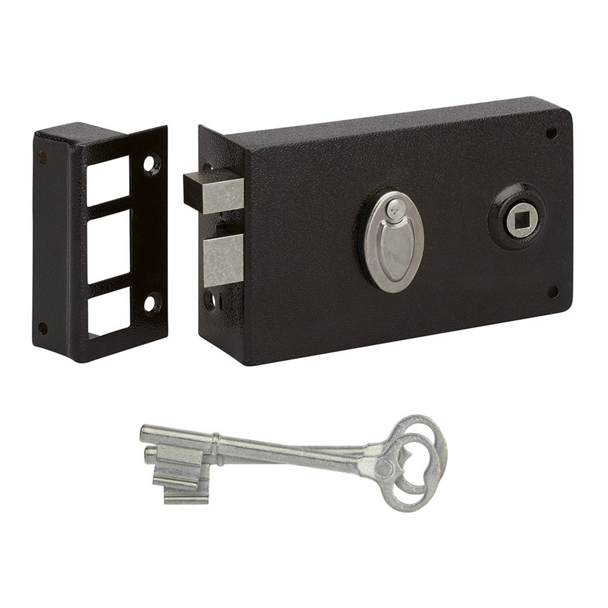 METALUX série 603 Gauche - Serrure en applique noire Coffre 140x80mm horizontale avec clé L et gâche