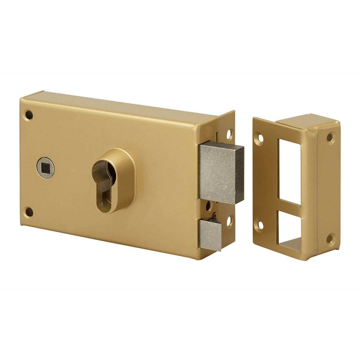 METALUX 9762 LAP Droite - Serrure en applique couleur OR Horizontale avec Gâche 140x43x88 Axe 52.5 Entraxe 58