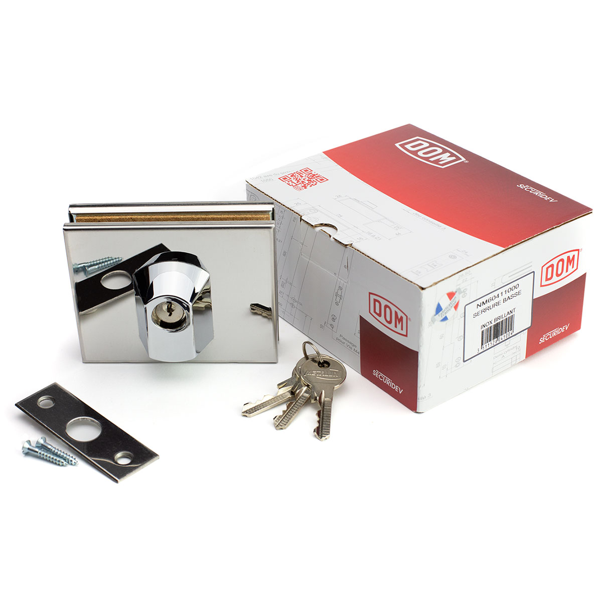 Serrure METALUX Serie 6041 - Serrures basses pour portes en verre SECURIT Inox poli Fermeture à clé deux sens